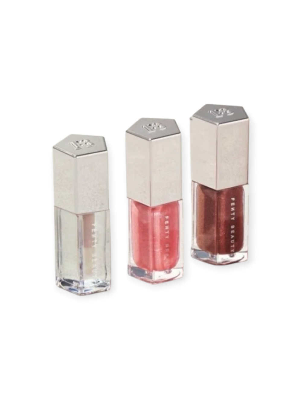 Fenty Beauty Lip Gloss Trio Set, Minis. Fu$$y, Hot Chocolit, and Glass Slipper